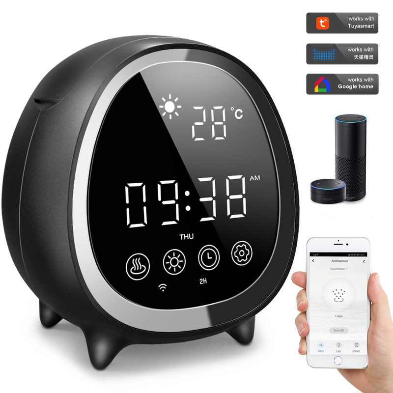 Smart Home Ultrasonico Cool Mist Aromaterapia Diffusore di olio essenziale con controllo tattile Orologio Display Meteo