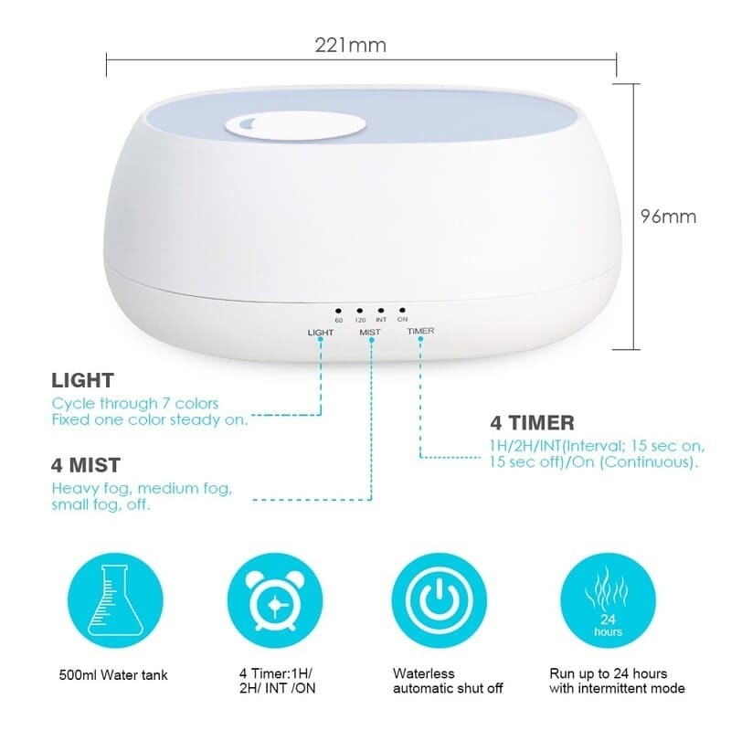 Diffusore di aromatizzanti portatile 500 ml Ultrasuoni Aromaterapia Diffusore di olio essenziale con telecomando