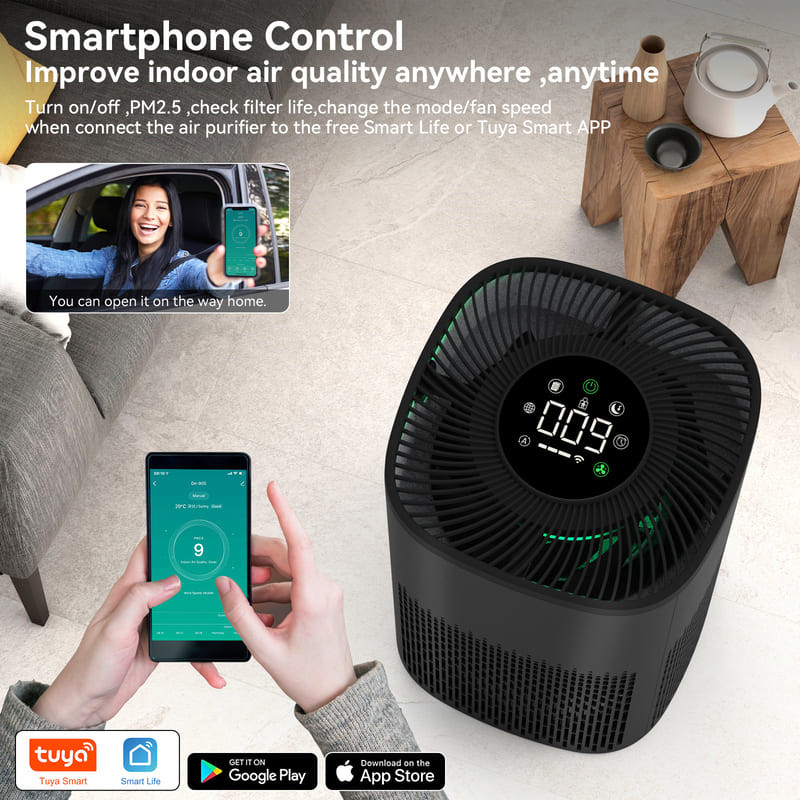 Purificatore d'aria intelligente con display PM2.5 e luce tricolore LED