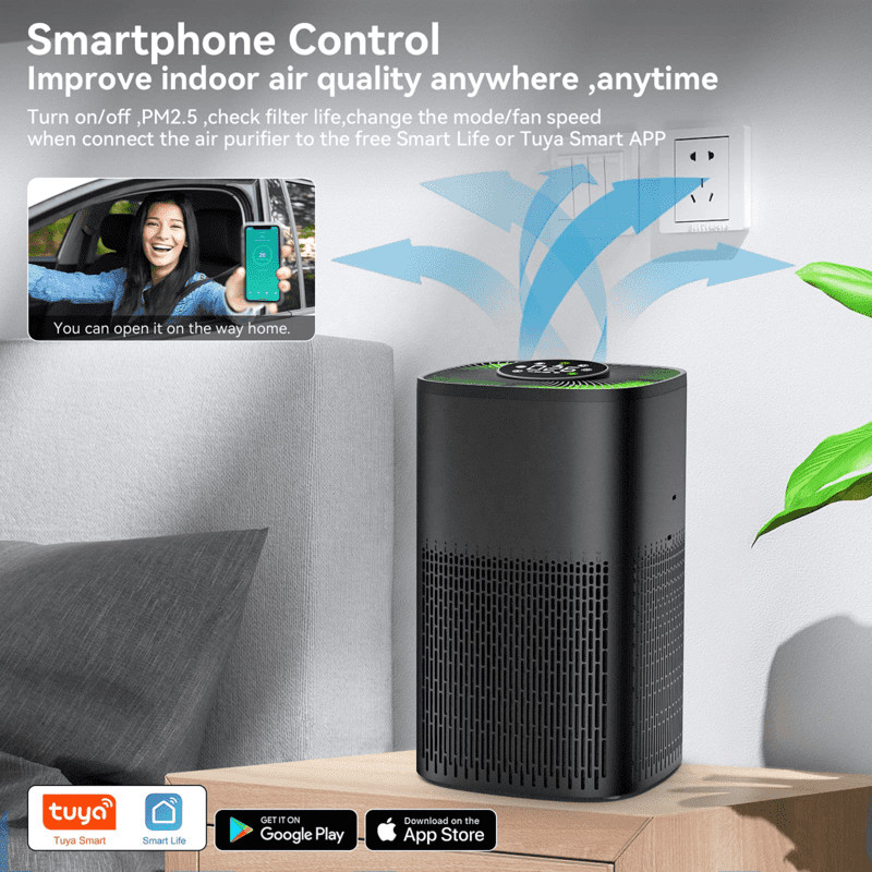 Purificatore d'aria intelligente con display PM2.5 e luce tricolore LED